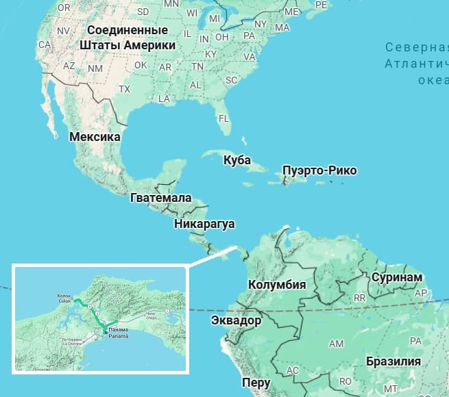 Панамский канал на карте