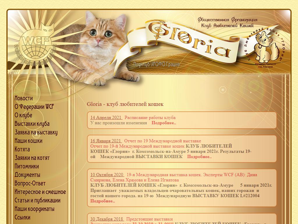 Глория, клуб любителей кошек на сайте Справка-Регион