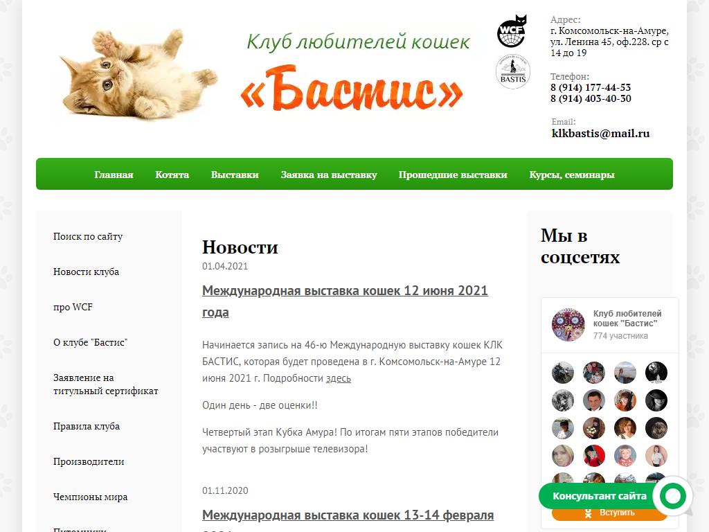 Бастис, клуб любителей кошек на сайте Справка-Регион