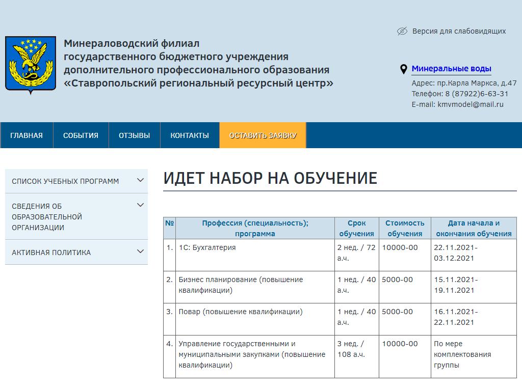 Ставропольский региональный ресурсный центр, филиал в г. Минеральные Воды на сайте Справка-Регион