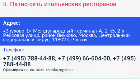 IL Патио сеть итальянских ресторанов - визитка