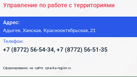 Управление по работе с территориями - визитка