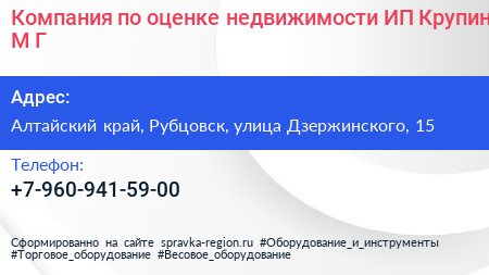 Компания по оценке недвижимости ИП Крупин М Г  - визитка