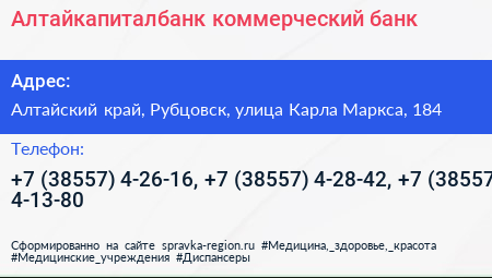 Алтайкапиталбанк коммерческий банк - визитка