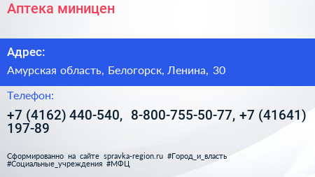 Аптека миницен - визитка