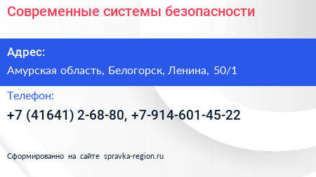 Современные системы безопасности - визитка