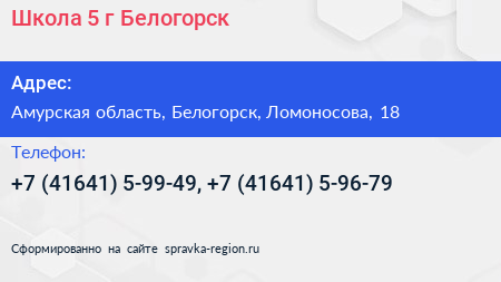 Школа 5 г Белогорск - визитка