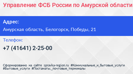 Управление ФСБ России по Амурской области - визитка