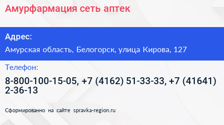 Амурфармация сеть аптек - визитка
