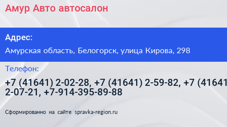 Амур Авто автосалон - визитка