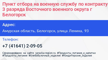 Пункт отбора на военную службу по контракту 3 разряда Восточного военного округа г Белогорск - визитка