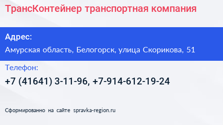 ТрансКонтейнер транспортная компания - визитка