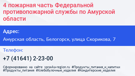 4 пожарная часть Федеральной противопожарной службы по Амурской области - визитка
