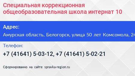 Специальная коррекционная общеобразовательная школа интернат 10 - визитка