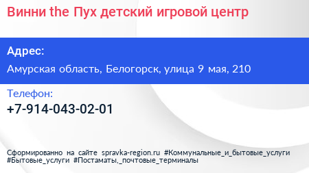Винни the Пух детский игровой центр - визитка
