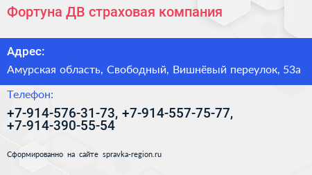 Фортуна ДВ страховая компания - визитка