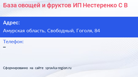 База овощей и фруктов ИП Нестеренко С В  - визитка