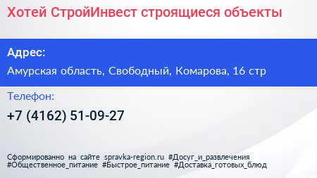 Хотей СтройИнвест строящиеся объекты - визитка