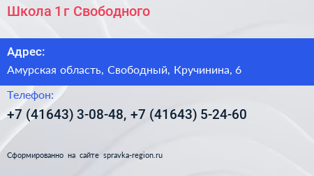 Школа 1 г Свободного - визитка