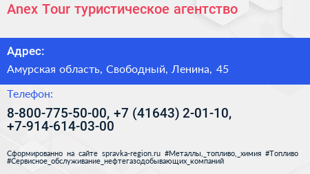 Anex Tour туристическое агентство - визитка