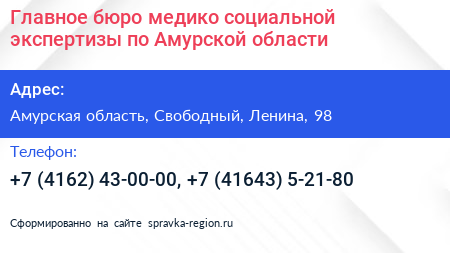 Главное бюро медико социальной экспертизы по Амурской области - визитка
