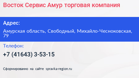 Восток Сервис Амур торговая компания - визитка