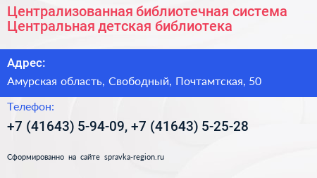 Централизованная библиотечная система Центральная детская библиотека - визитка