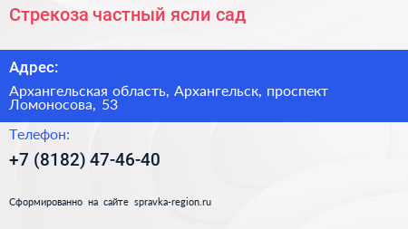 Стрекоза частный ясли сад - визитка