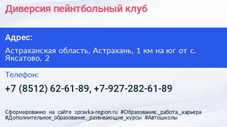 Диверсия пейнтбольный клуб - визитка