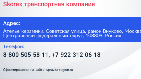 Skorex транспортная компания - визитка