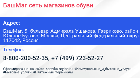 БашМаг сеть магазинов обуви - визитка