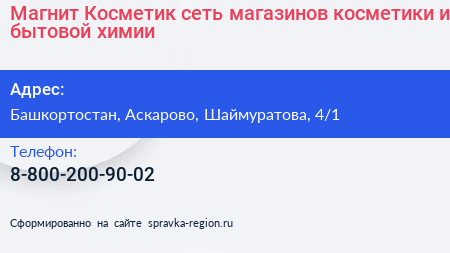 Магнит Косметик сеть магазинов косметики и бытовой химии - визитка