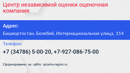 Центр независимой оценки оценочная компания - визитка