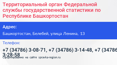 Территориальный орган Федеральной службы государственной статистики по Республике Башкортостан - визитка