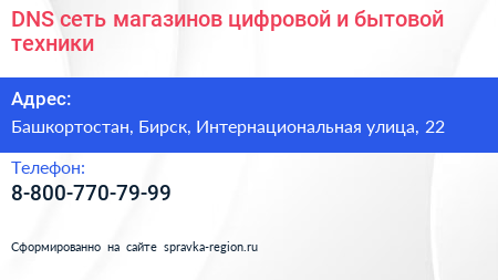 DNS сеть магазинов цифровой и бытовой техники - визитка