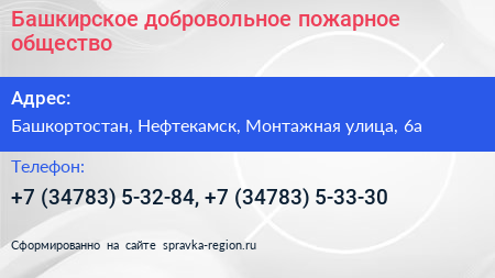 Башкирское добровольное пожарное общество - визитка
