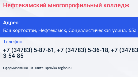 Нефтекамский многопрофильный колледж - визитка
