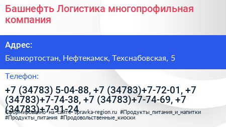 Башнефть Логистика многопрофильная компания - визитка
