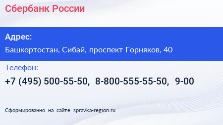 Сбербанк России - визитка