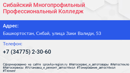 Сибайский Многопрофильный Профессиональный Колледж - визитка