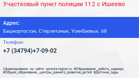 Участковый пункт полиции 11 2 с Ишеево - визитка