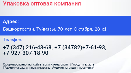 Упаковка оптовая компания - визитка