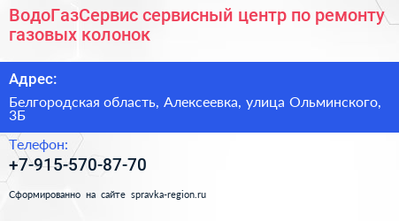 ВодоГазСервис сервисный центр по ремонту газовых колонок - визитка
