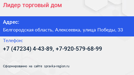 Лидер торговый дом - визитка