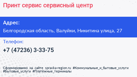 Принт сервис сервисный центр - визитка
