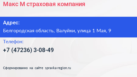 Макс М страховая компания - визитка