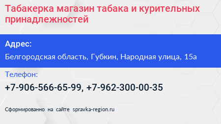 Табакерка магазин табака и курительных принадлежностей - визитка