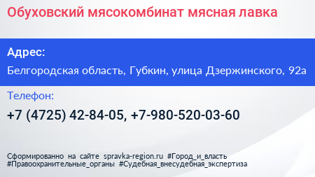 Обуховский мясокомбинат мясная лавка - визитка
