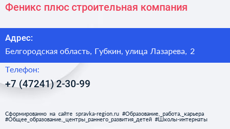 Феникс плюс строительная компания - визитка