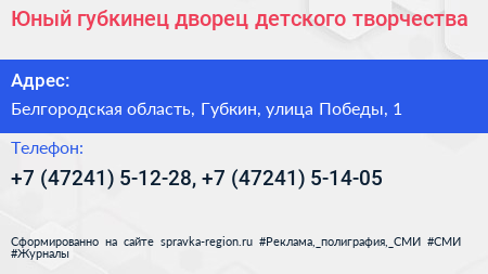 Юный губкинец дворец детского творчества - визитка